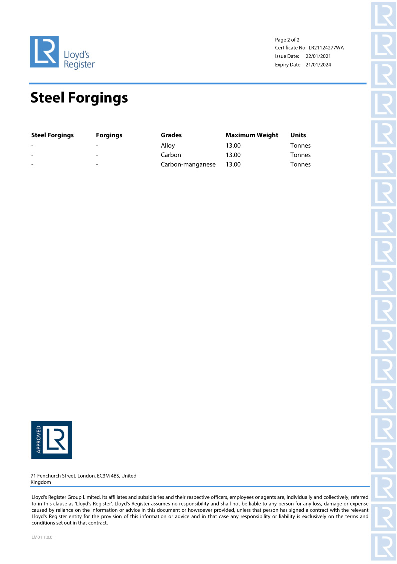 LR Certificate